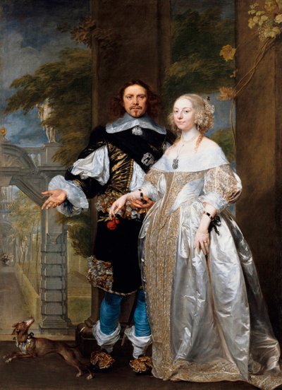 "Portret pary małżeńskiej w parku" (Portret pary małżeńskiej w parku) Obraz Gonzalesa Coques (Cockes, Cocs) (1614/18-1684) 1662 - Olej na płótnie, wym. 239x174 cm Staatliche Museen, Berlin autorstwa Gonzales Coques