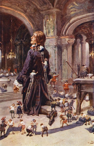 Ilustracja do Podróży Guliwera Jonathana Swifta (kolorowa litografia) autorstwa Gordon Frederick (after) Browne