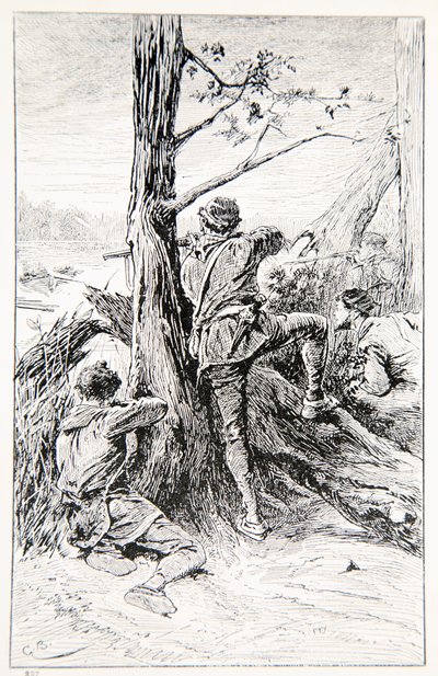 Ilustracja z „With Wolfe in Canada, czyli zwycięstwo na kontynencie” G.A. Henty, wyd. Blackie and Son Ltd., 1887 autorstwa Gordon Frederick Browne