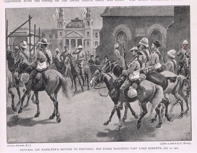 Powrót generała Iana Hamiltona do Pretorii: jego siły maszerujące obok Lorda Robertsa 30 lipca 1900 r autorstwa Gordon Frederick Browne