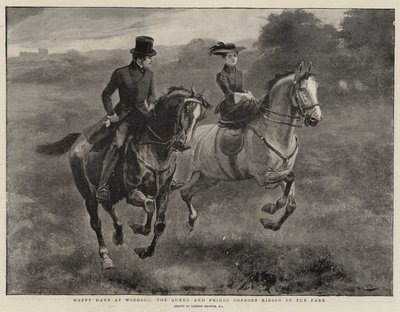 Happy Days at Windsor, królowa i książę małżonek jeżdżący po parku autorstwa Gordon Frederick Browne