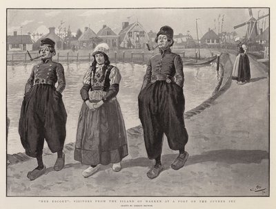 Jej eskorta, goście z wyspy Marken w porcie na Zuyder Zee autorstwa Gordon Frederick Browne