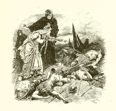 Królowa Edith odnajdująca ciało Harolda po bitwie pod Hastings autorstwa Gordon Frederick Browne