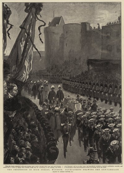 Procesja na High Street, Windsor, Bluejackets ciągnący Gun-Carriage autorstwa Gordon Frederick Browne