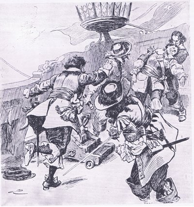 Śmierć von Trompa 31 lipca 1653, ilustracja z brytyjskich bitew na lądzie i morzu, 1915 autorstwa Gordon Frederick Browne