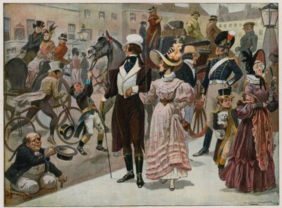 Początki naszego stulecia - Piccadilly, Londyn, 1800; kolorowa płyta autorstwa Gordon Frederick Browne