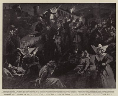 Król i królowa Włoch na miejscu katastrofy pod Rzymem, zdobywając serca swoich rodaków autorstwa Gordon Frederick Browne