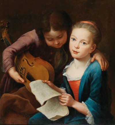 Para dzieci grających muzykę, 1746. autorstwa Gottfried Eichler the Elder