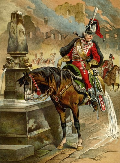 Ilustracja do książki Zaskakujące przygody barona Münchhausena autorstwa Rudolpha Ericha Raspe, 1896 autorstwa Gottfried Franz
