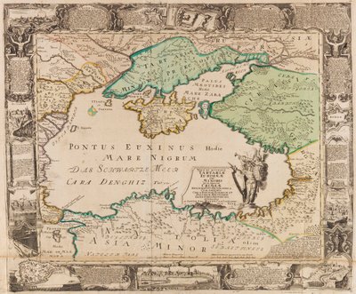 Mapa Morza Czarnego i Krymu, ok. godz. 1740. autorstwa Gottfried Jacob Haupt