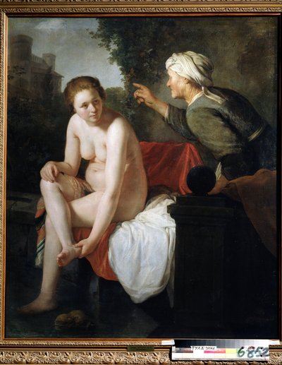 „Bathsabi au Bain” (Kąpiąca się Batszeba) Obraz Goverta Flincka (Hoon Govert Flinck) (1615-1660) Huille sur Toile. Święto Narodowe Musi Toulla, Rosja. autorstwa Govaert Flinck