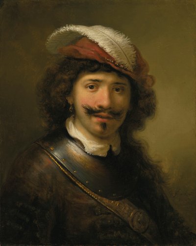 Portret mężczyzny noszącego gorget i kapelusz z pióropuszem, 1636. autorstwa Govaert Flinck