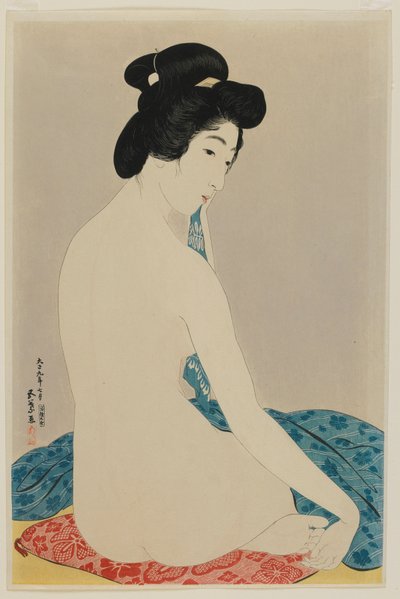 Kobieta po kąpieli, epoka Taisho, lipiec 1920 (drzeworyt kolorowy) autorstwa Goyo Hashiguchi