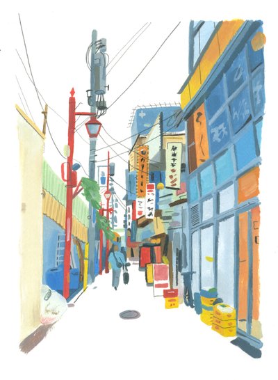 Shinjuku, 2015 (olej na papierze) autorstwa Grace Helmer