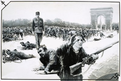 Charles de Gaulle idzie Zwycięskim Spacerkiem po Polach Elizejskich podczas wyzwolenia Paryża autorstwa Graham Coton
