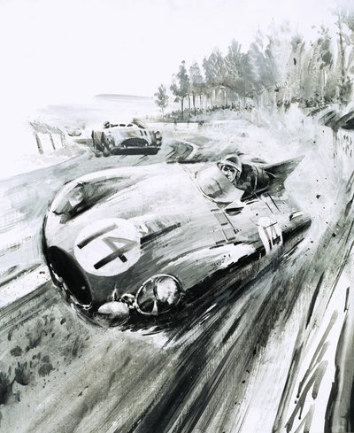 Jaguar typu D w wyścigu Le Mans w 1954 roku autorstwa Graham Coton