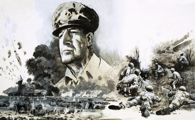 Douglas MacArthur ze scenami lądowania w D-Day autorstwa Graham Coton