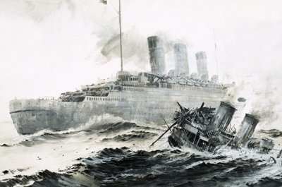 Queen Mary wpada na swoją eskortę, Curacoa, zatapiając statek autorstwa Graham Coton