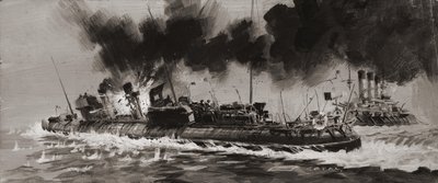 Niezidentyfikowane starcie morskie z czasów I wojny światowej (gwasz na papierze) autorstwa Graham Coton