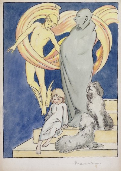Perseusz powraca, c.1904-05 (akwarela, długopis i atrament na papierze) autorstwa Graham Robertson
