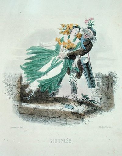 Zielarz kradnący Wallflower, z „Les Fleurs Animees”, grawerowany przez Charlesa Geoffroya (1819-82) autorstwa Grandville
