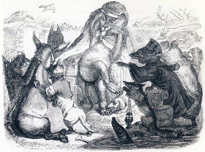 Zwierzęta chore na zarazę - Bajki La Fontaine autorstwa Grandville