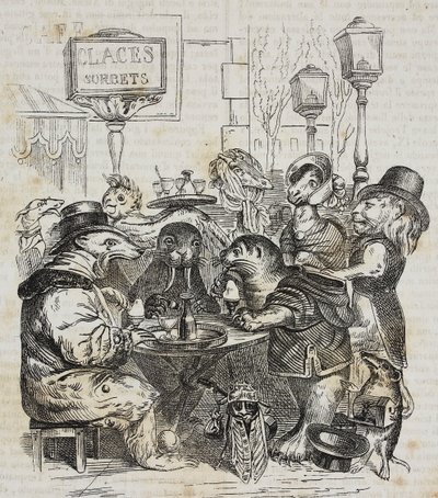 Bestie siedzące w lodziarni, litografia Giovanniego Marianiego według karykatury Jean-Jacquesa Grandville
