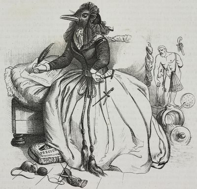 Kobieta piśmienna, karykatura Jean-Jacques Grandville (1803-1847), litografia Giovanniego Marianiego z Polioramy Pittoresco, n 18, 11 grudnia autorstwa Grandville