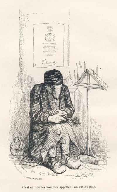 Szczur kościelny. Winiety ilustrowane przez JJ Granville. Rycina sygnowana Andrzejem, Bestem i Leloirem w części zatytułowanej „Szczur filozof” napisanej przez Edouarda Lemoine