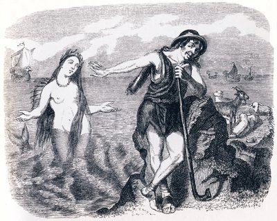 Pasterz i morze (Le berger et la mer) - Bajki La Fontaine autorstwa Grandville