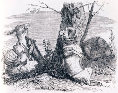 Osioł i pies - Bajki La Fontaine autorstwa Grandville