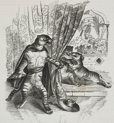 Tygrys zbliża się ze sztyletem, karykatura Jean-Jacques Grandville (1803-1847), litografia Gaetano Riccio z Poliorama Pittoresco, nr 39, 7 maja autorstwa Grandville