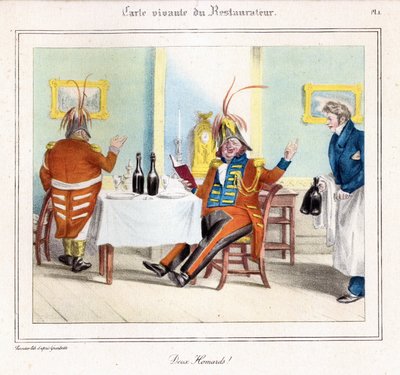 Mapa życia restauratora: dwa homary! 1831-32 (litografia) autorstwa Grandville