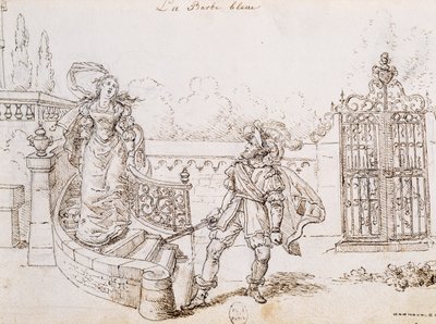 Sinobrody, ilustracja do baśni Charlesa Perraulta (1628-1703), rycina Grandville (1803-1847) autorstwa Grandville