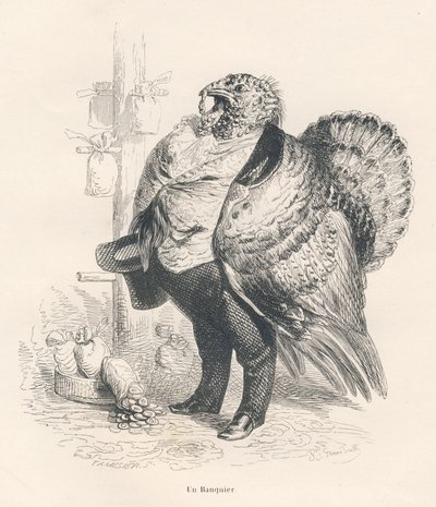 Turcja jako bankier. Winiety ilustrowane przez JJ Granville. Grawer sygnował Tamisier w dziale „Wspomnienia starej wrony” autorstwa PJ Stahla w „Sceny z życia prywatnego i publicznego zwierząt”. Paryż, J. Hetzel i Paulin autorstwa Grandville