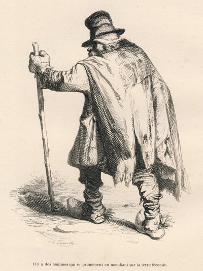 Żebrak. Miniatury ilustrowane przez JJ Granville. Grawer sygnowany Caque w części „Historia zająca” napisany przez PJ Stahla w „Sceny z życia prywatnego i publicznego zwierząt”. Paryż, J. Hetzel i Paulin autorstwa Grandville