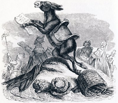 Osioł i jego panowie - Bajki La Fontaine autorstwa Grandville