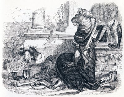 Dwór lwa - Bajki La Fontaine autorstwa Grandville