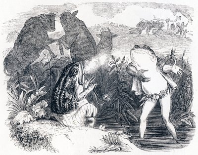 Dwa byki i żaba - Bajki La Fontaine autorstwa Grandville
