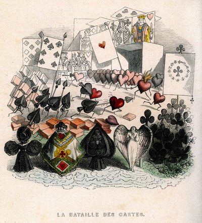 ilustracja: Bitwa kart do gry, dla „Un Autre Monde”, wydanie Fournier autorstwa Grandville