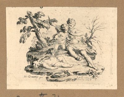 Kupidyn mający Kupidyna pożerającego serce chłopca, które ona wycięła autorstwa Gravelot
