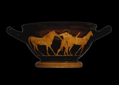 Poddasze czerwonofigurowe skyphos, przedstawiające Heraklesa i klacze Diomedesa (ceramika) autorstwa Greek