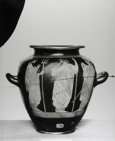 Poddasze czerwonofigurowe stamnos przedstawiające Posejdona, Zeusa i Herę, 525-400 pne (ceramika) autorstwa Greek