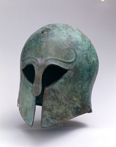 Brązowy hełm archaiczny typu korynckiego, ok.600-575 pne (brąz) autorstwa Greek