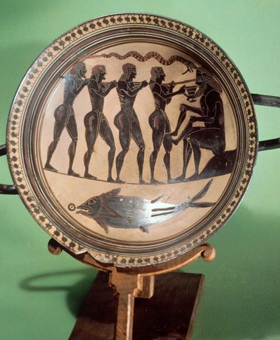 Kielich przedstawiający Ulissesa oślepiającego Polifema, czarnofigurowa ceramika, cywilizacja grecka, VI wiek p.n.e. autorstwa Greek