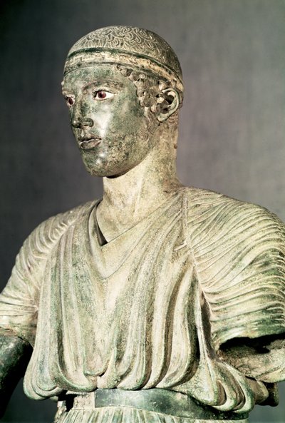 Szczegół Delphi Charioteer, brąz ok. 470 pne patrz także 161526 autorstwa Greek