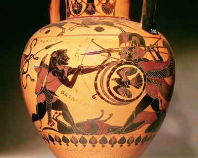 Herakles walczący z Gerionem (ceramika) autorstwa Greek