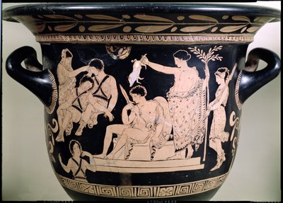 Orestes jako Supliant w Sanktuarium Apolla w Delfach, detal z krateru z czerwonymi figurami na poddaszu, przypisywany apulijskiemu malarzowi Eumenidesowi z 92567 r. autorstwa Greek