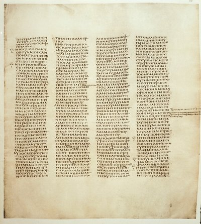 Strona Ewangelii św. Jana. Kodeks grecki jest znany jako Codex Sinaiticus między 330 a 350 rokiem. Londyńskie Towarzystwo Biblijne autorstwa Greek