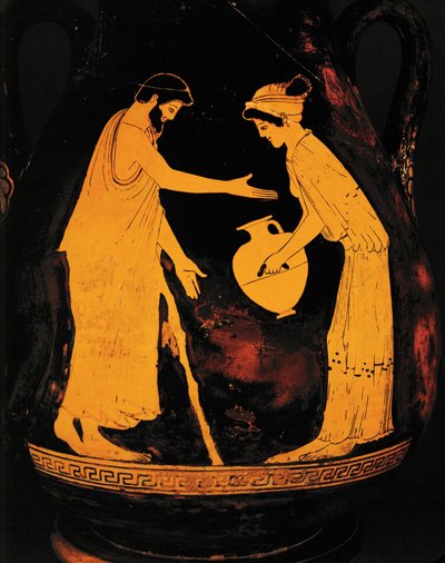 Mężczyzna z laską i kobieta z hydrią ... autorstwa Greek Greek
